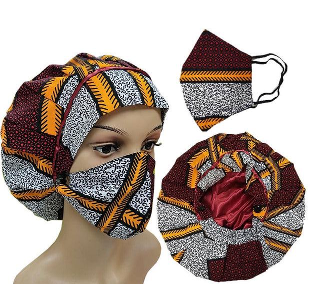 African bonette Fashion Ankara Head cap With Matching Face Mask